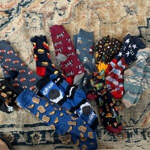 Men's 11pair of Fun Patterned Socks - Blue, Red, Black - 11 pair-